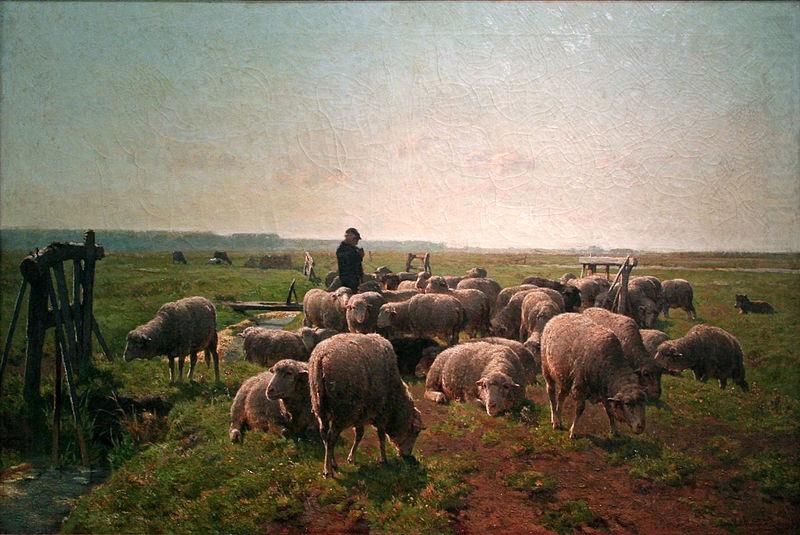 Landschap met herder en kudde schapen, Cornelis Van Leemputten